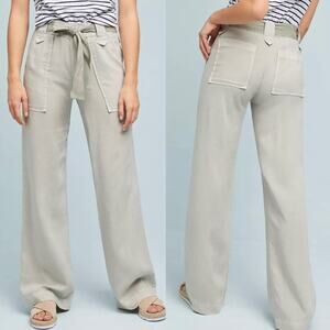 Cloth & Stone X Anthropologie Wide-Leg Tencel Pull On Pants Khaki Size L Preppy